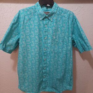 Ariat Mens L Turquoise Blue Paisley Murray SS Button Down Collar Shirt Western